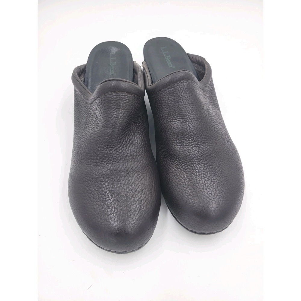 LL Bean Womens Brown Leather Casual Clog Shoes Slip On Round Toe Size 10M